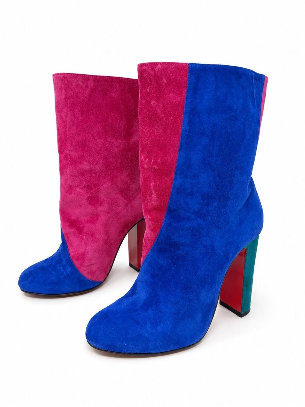Christian Louboutin Botty Double Colorblock Suede Block Heel Boots Womens EU 37